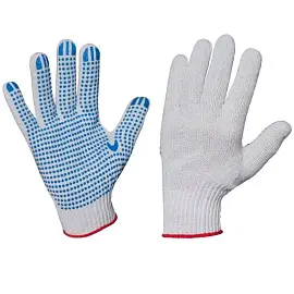 Перчатки защитные трикотажные ПВХ Точка 10кл4нити 40-42гр белые (250пар/уп)