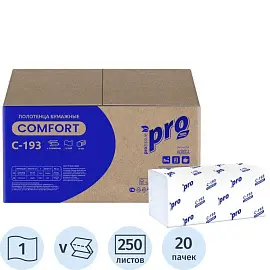 Полотенца бумажные листовые Protissue V-сложения 1-слойные 20 пачек по 250 листов (плотность 33 г, артикул производителя C193)