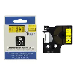 Картридж Vell VL-D-S0720580/45018 для принтера этикеток Dymo (12 мм x 7 м, цвет ленты желтый, шрифт черный)