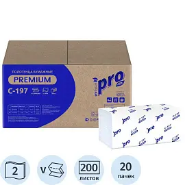 Полотенца бумажные листовые Protissue V-сложения 2-слойные 20 пачек по 200 листов (артикул производителя C197)