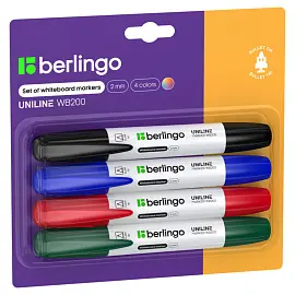 Набор маркеров для белых досок Berlingo "Uniline WB200" 04цв., пулевидный, 2мм, блистер