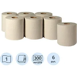 Полотенца бумажные в рулонах с центральной вытяжкой 1-слойные 6 рулонов по 300 метров