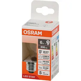 Лампа светодиодная Osram 6 Вт Е27 (Р, 4000 К, 806 Лм, 220 В, 4058075684751)
