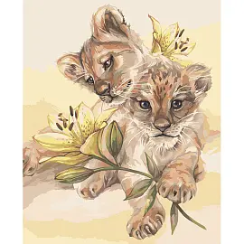 Картина по номерам на холсте ТРИ СОВЫ "Милые львята", 40*50, с акриловыми красками и кистями