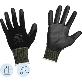 Перчатки рабочие защитные Manipula Specialist Микропол TPU-12/MG-161 нейлоновые с полиуретановым покрытием черные (13 нитей, 13 класс, размер 10, XL)