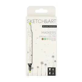 Набор маркеров Sketch&Art Весенний пейзаж двухсторонних 6 цветов (толщина линии 3 мм)