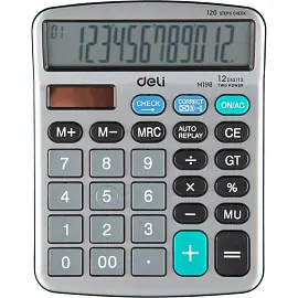 Калькулятор настольный КОМП. Deli EM19810, 12-р,дв.пит,153x120.5мм,мет,срб