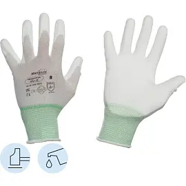 Перчатки рабочие защитные Manipula Specialist Микропол TPU-13/MG-162 нейлоновые с полиуретановым покрытием белые (13 нитей, 13 класс, размер 8, М)