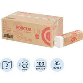 Полотенца бумажные листовые Focus Economic Premium Z-сложения 2-слойные 35 пачек по 100 листов