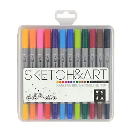 Набор маркеров Sketch&Art Кисточка + линер двухсторонних 12 цветов (толщина линии 3 мм)