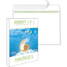 Конверт Bong Nautilus ЭКО C4 90 г/кв.м белый стрип с внутренней запечаткой (25 штук в упаковке)