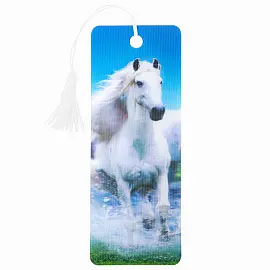Закладка для книг 3D, BRAUBERG, объемная, "Белый конь", с декоративным шнурком-завязкой, 125753
