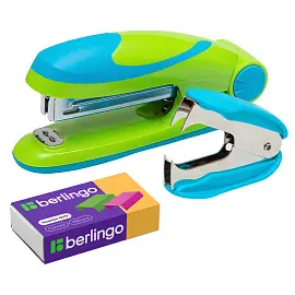 Набор Berlingo "Fuze": степлер №10 до 15л., зеленый, антистеплер, скобы №10, блистер