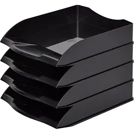 Лоток горизонтальный для бумаг Attache пластиковый черный скругленный 4 отделения (4 штуки в упаковке)