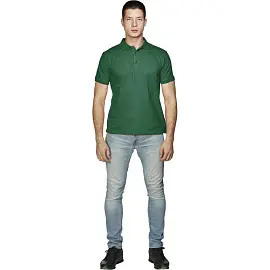 Рубашка Поло мужская темно-зеленая с короткими рукавами (размер L, 190 г/кв.м)