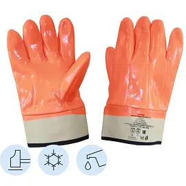 Перчатки рабочие утепленные от порезов и проколов с ПВХ покрытием оранжевые (размер 11)
