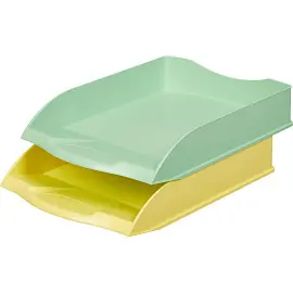 Лоток горизонтальный для бумаг Attache Selection пластиковый зеленый и желтый (2 штуки в упаковке)
