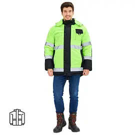 Куртка рабочая зимняя мужская 344-КУ с СОП черная/лимонная (размер 52-54, рост 180-188)