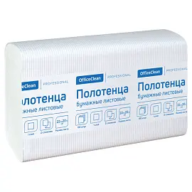 Полотенца бумажные лист. OfficeClean Professional(Z-сл) (H2), 1-слойные, 190л/пач., 22,5*20,5 см, тиснение, белые