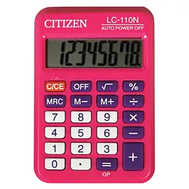 Калькулятор карманный Citizen LC-110NR-PK, 8 разрядов, питание от батарейки, 58*88*11мм, розовый