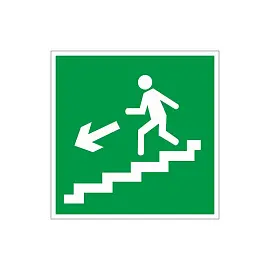 Знак безопасности Направление к эвакуационному выходу по лестнице вниз, левосторонний E14 (200х200 мм, пленка ПВХ, фотолюминесцентный)
