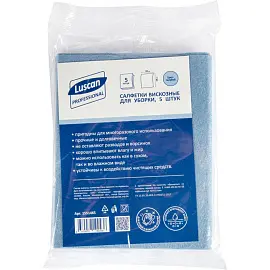 Салфетки хозяйственные Luscan Professional вискоза 38х30 см 90 г/кв.м синие 5 штук в упаковке