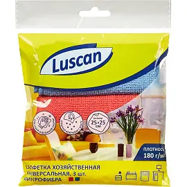 Салфетки хозяйственные Luscan микрофибра 25х25 см 180 г/кв.м 3 штуки в упаковке