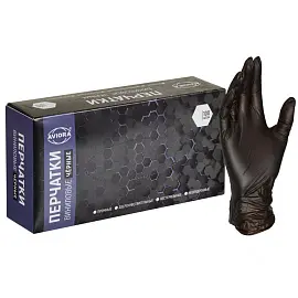 Перчатки одноразовые универсальные виниловые Aviora нестерильные неопудренные размер M (7-8) черные (50 пар/100 штук в упаковке)