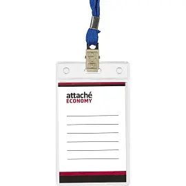 Бейдж Attache Economy вертикальный 90x60 мм с зажимом и синей тесьмой (5 штук в упаковке, размер вкладыша: 72х54 мм)