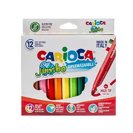 Фломастеры утолщенные CARIOCA "Jumbo", 12 цветов, суперсмываемые, вентилируемый колпачок, картонная упаковка, 40569