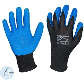 Перчатки рабочие Scaffa Grip NY1350L нейлоновые с латексным покрытием черные/голубые (13 класс, размер 8, M)
