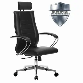 Кресло офисное МЕТТА "К-32" хром, экокожа, подголовник, сиденье и спинка мягкие, черное