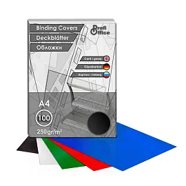 Обложки для переплета картонные ProfiOffice A4 250 г/кв.м черные глянцевые (100 штук в упаковке)
