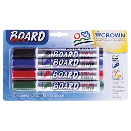 Набор маркеров для белых досок Crown "Multi Board" 04цв., пулевидный, 3мм, блистер