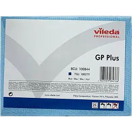 Салфетки хозяйственные Vileda Professional ДжиПи Плюс вискоза/ПЭС 50x35 см 62 г/кв.м синие 25 штук в упаковке (арт. производителя 100844)