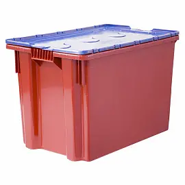 Ящик (лоток) универсальный из ПНД с крышкой 600х400х400 мм синий/красный