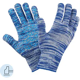 Перчатки рабочие защитные Елочка трикотажные с ПВХ покрытием синие (6 нитей, 10 класс, универсальный размер)