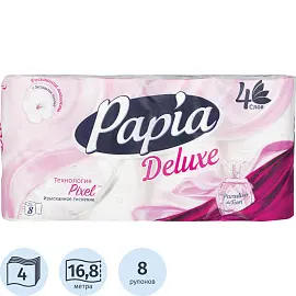 Бумага туалетная Papia Deluxe 4-слойная белая с цветочным ароматом (8 рулонов в упаковке)