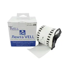 Картридж Vell VL-B-DK 22205 для принтера этикеток Brother (62 мм x 30.48 м, цвет ленты белый, шрифт черный)