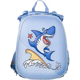 Ранец молодежный №1 School 3D Funny shark голубой с двумя отделениями