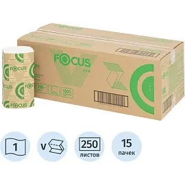 Полотенца бумажные листовые Focus Eco V-сложения 1-слойные 15 пачек по 250 листов (артикул производителя 5049976)