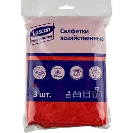 Салфетки хозяйственные Luscan Professional микрофибра 40х40 300 г/кв.м красные 3 штуки в упаковке