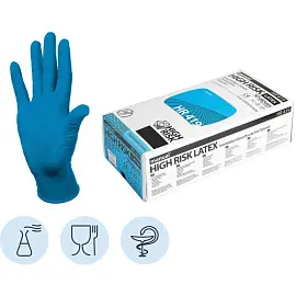 Перчатки медицинские смотровые Manual HR419 High Risk латексные неопудренные синие (размер XL, 50 штук/25 пар в упаковке)