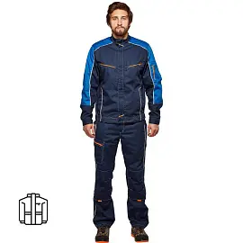 Куртка рабочая летняя мужская л34-КУ с СОП темно-синяя/васильковая (размер 44-46, рост 182-188)