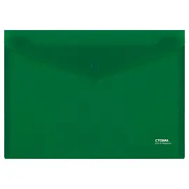 Папка-конверт на кнопке СТАММ А4, 180мкм, пластик, непрозрачная, зеленая