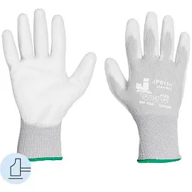 Перчатки рабочие защитные JetaSafety нейлоновые с полиуретановым покрытием белые (4 нити, 13 класс, размер 8, М, 12 пар в упаковке)