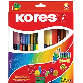 Карандаши цветные Kores Duo 48 цветов трехгранные с точилкой, двухсторонние