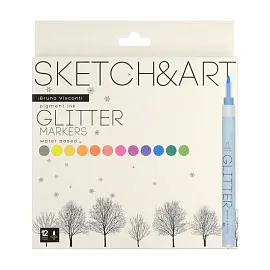 Набор маркеров Sketch&Art с глиттером 12 цветов (толщина линии 3 мм)