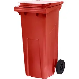 Контейнер-бак мусорный 120 л пластиковый на 2-х колесах с крышкой красный