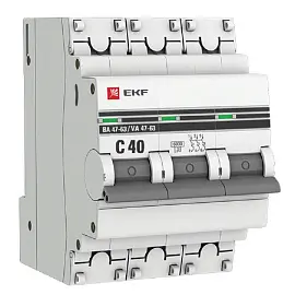 Выключатель автоматический EKF 3П 40А С 4500А (mcb4763-3-40C-pro)